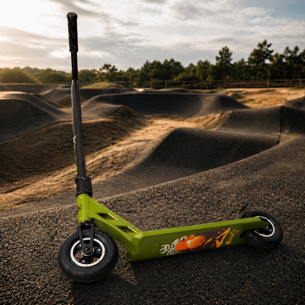 Freestyle koloběžka NKD Bullit Dirt s nafukovacími koly, Green, 100cm lifestyle 2
